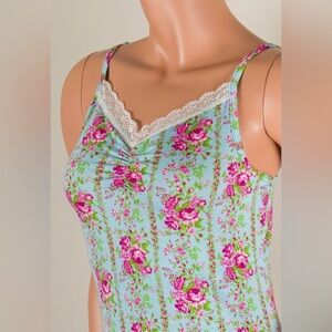 Betsey Johnson Floral Chemise with Lace Trim Tank Top Size S
